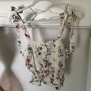 JOA Floral Cinched Waist Tank Top